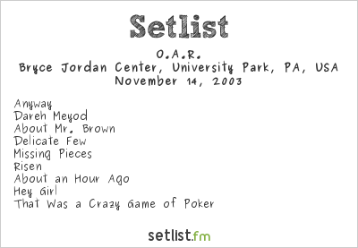 O.A.R. at Bryce Jordan Center, University Park, PA, USA Setlist