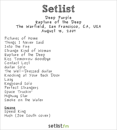 Deep Purple at The Warfield, San Francisco, CA, USA Setlist