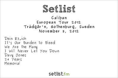 Caliban at Trädgår'n, Gothenburg, Sweden Setlist