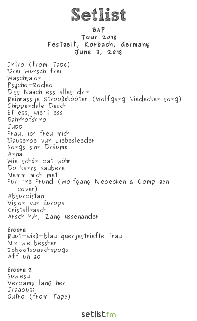 BAP at Hessentag 2018 Setlist