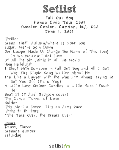 Fall Out Boy at Tweeter Center, Camden, NJ, USA Setlist