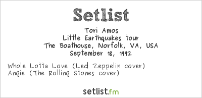 Tori Amos at The Boathouse, Norfolk, VA, USA Setlist