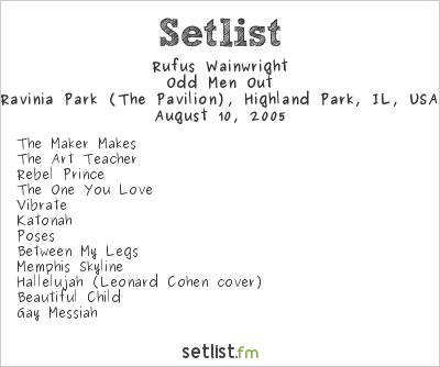 Rufus Wainwright at Ravinia Park (The Pavilion), Highland Park, IL, USA Setlist