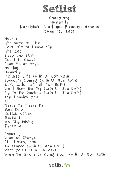 Scorpions at Karaiskaki Stadium, Piraeus, Greece Setlist