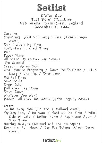 Status Quo at NEC Arena, Birmingham, England Setlist