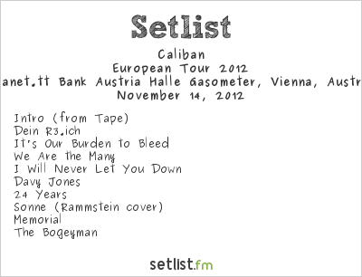 Caliban at Planet.tt Bank Austria Halle Gasometer, Vienna, Austria Setlist