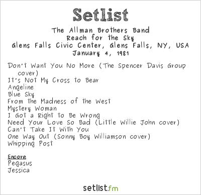 The Allman Brothers Band at Glens Falls Civic Center, Glens Falls, NY, USA Setlist