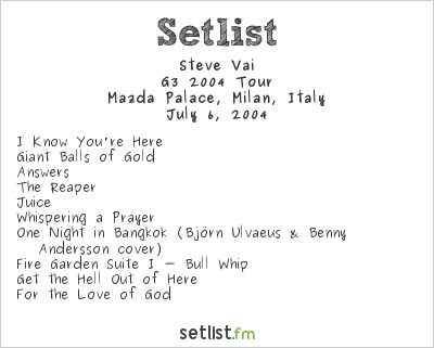 Steve Vai at Mazda Palace, Milan, Italy Setlist