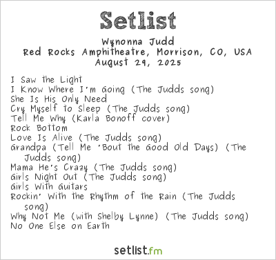 Wynonna Judd at Red Rocks Amphitheatre, Morrison, CO, USA Setlist