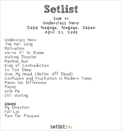 Sum 41 at Zepp Nagoya, Nagoya, Japan Setlist