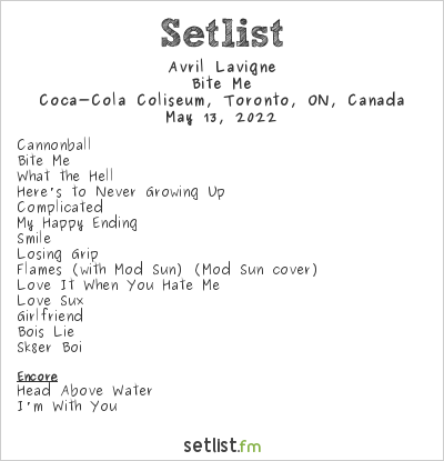 Avril Lavigne at Coca-Cola Coliseum, Toronto, ON, Canada Setlist