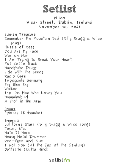 Wilco at Vicar Street, Dublin, Ireland Setlist