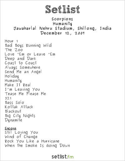Scorpions at Jawaharlal Nehru Stadium, Shillong, India Setlist