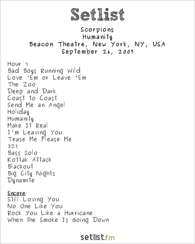 Scorpions at Beacon Theatre, New York, NY, USA Setlist