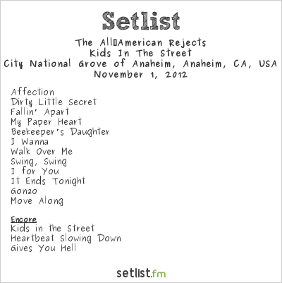 The All‐American Rejects at City National Grove of Anaheim, Anaheim, CA, USA Setlist