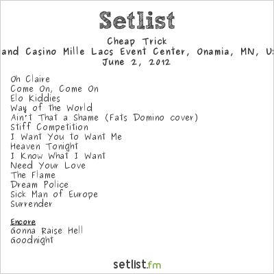 Cheap Trick at Grand Casino Mille Lacs Event Center, Onamia, MN, USA Setlist