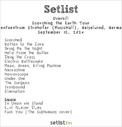 Overkill at Eventzentrum Strohofer (MusicHall), Geiselwind, Germany Setlist