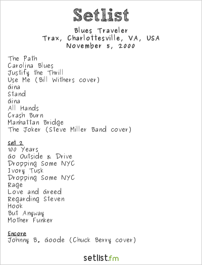 Blues Traveler at Trax, Charlottesville, VA, USA Setlist