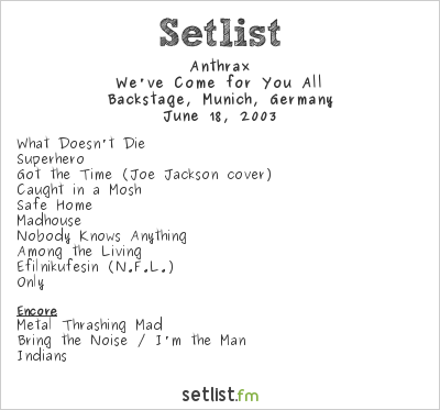 Anthrax at Backstage, Munich, Germany Setlist