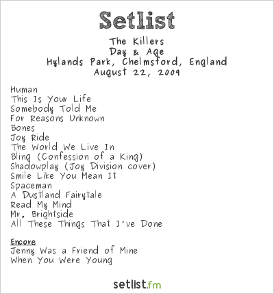 The Killers at V Festival 2009 Setlist