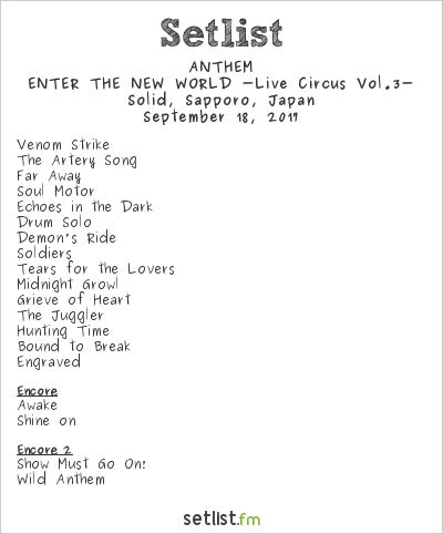ANTHEM at Solid, Sapporo, Japan Setlist