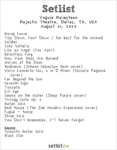 Yngwie Malmsteen at Majestic Theatre, Dallas, TX, USA Setlist