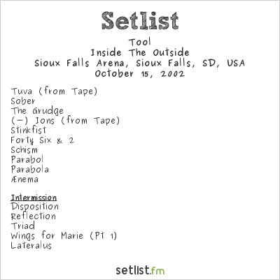 Tool at Sioux Falls Arena, Sioux Falls, SD, USA Setlist