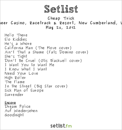 Cheap Trick at Mountaineer Casino, Racetrack & Resort, New Cumberland, WV, USA Setlist