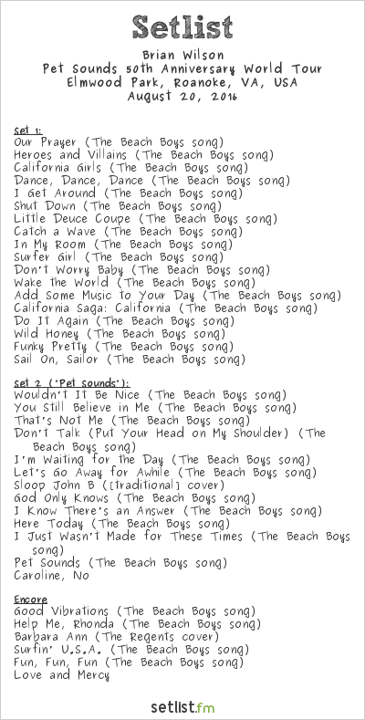 Brian Wilson at Elmwood Park, Roanoke, VA, USA Setlist