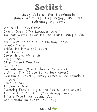 Joan Jett & The Blackhearts at House of Blues, Las Vegas, NV, USA Setlist