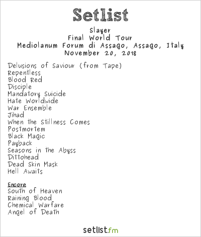Slayer at Mediolanum Forum di Assago, Assago, Italy Setlist