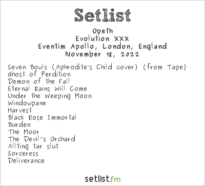 Opeth at Eventim Apollo, London, England Setlist