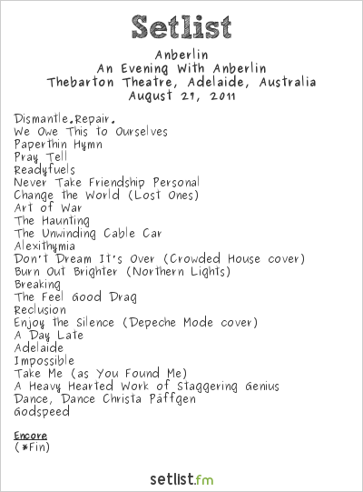 Anberlin at Thebarton Theatre, Adelaide, Australia Setlist