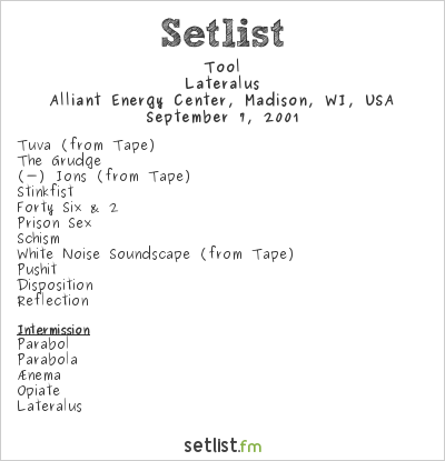 Tool at Alliant Energy Center, Madison, WI, USA Setlist