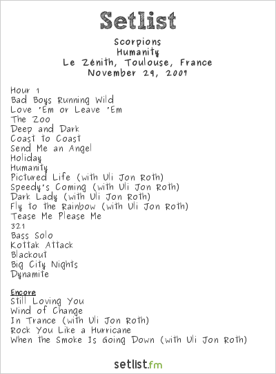 Scorpions at Le Zénith, Toulouse, France Setlist