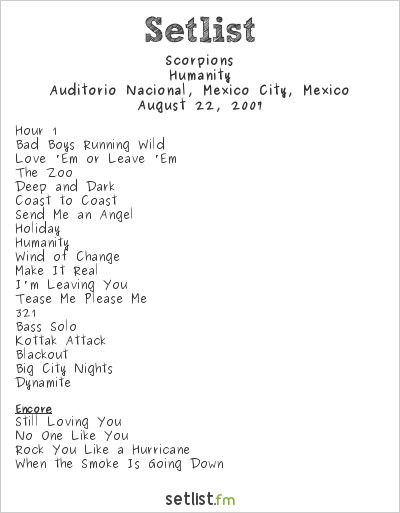 Scorpions at Auditorio Nacional, Mexico City, Mexico Setlist