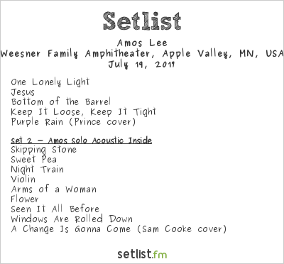 Amos Lee at Weesner Family Amphitheater, Apple Valley, MN, USA Setlist