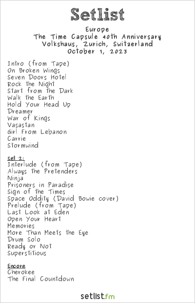 Europe at Volkshaus, Zurich, Switzerland Setlist