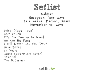 Caliban at Sala Arena, Madrid, Spain Setlist