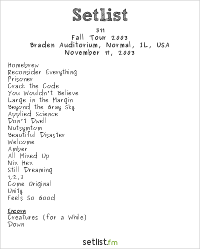 311 at Braden Auditorium, Normal, IL, USA Setlist