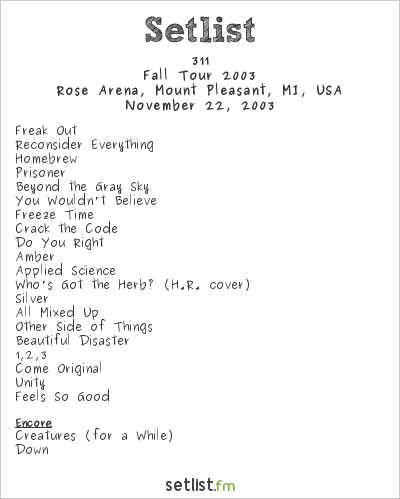 311 at Rose Arena, Mount Pleasant, MI, USA Setlist