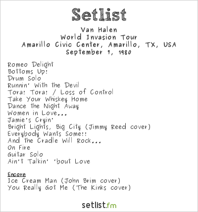 Van Halen at Amarillo Civic Center, Amarillo, TX, USA Setlist