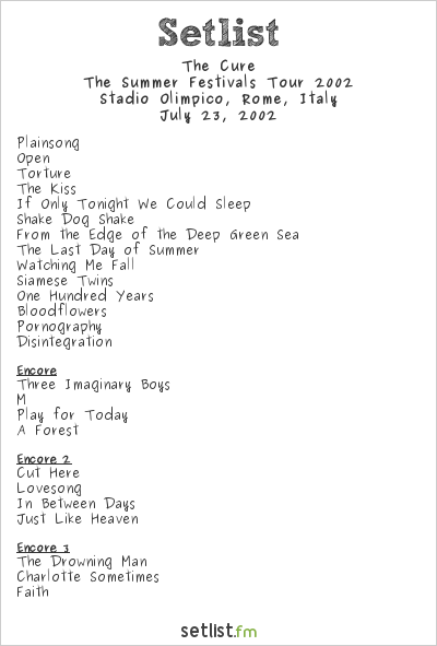 The Cure at Stadio Olimpico, Rome, Italy Setlist