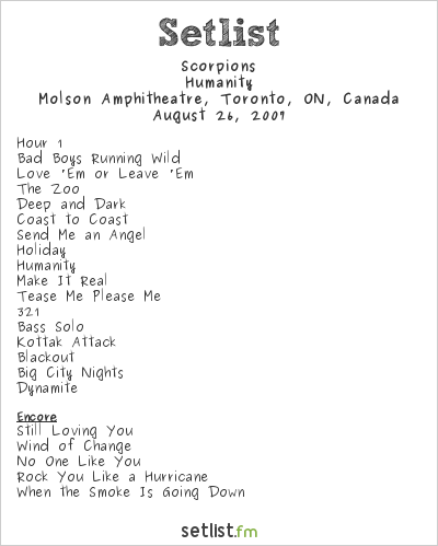 Scorpions at Molson Amphitheatre, Toronto, ON, Canada Setlist