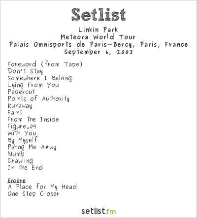 Linkin Park at Palais Omnisports de Paris-Bercy, Paris, France Setlist