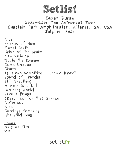 Duran Duran at Chastain Park Amphitheater, Atlanta, GA, USA Setlist