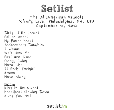 The All‐American Rejects at Xfinity Live, Philadelphia, PA, USA Setlist
