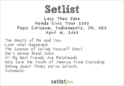 Less Than Jake at Pepsi Coliseum, Indianapolis, IN, USA Setlist