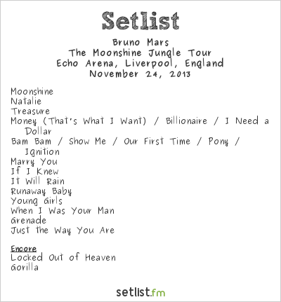 Bruno Mars at Echo Arena, Liverpool, England Setlist