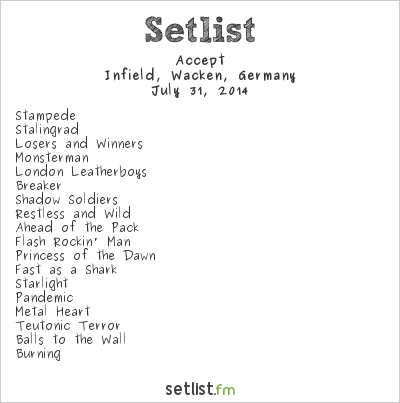 Accept at Wacken Open Air 2014 Setlist
